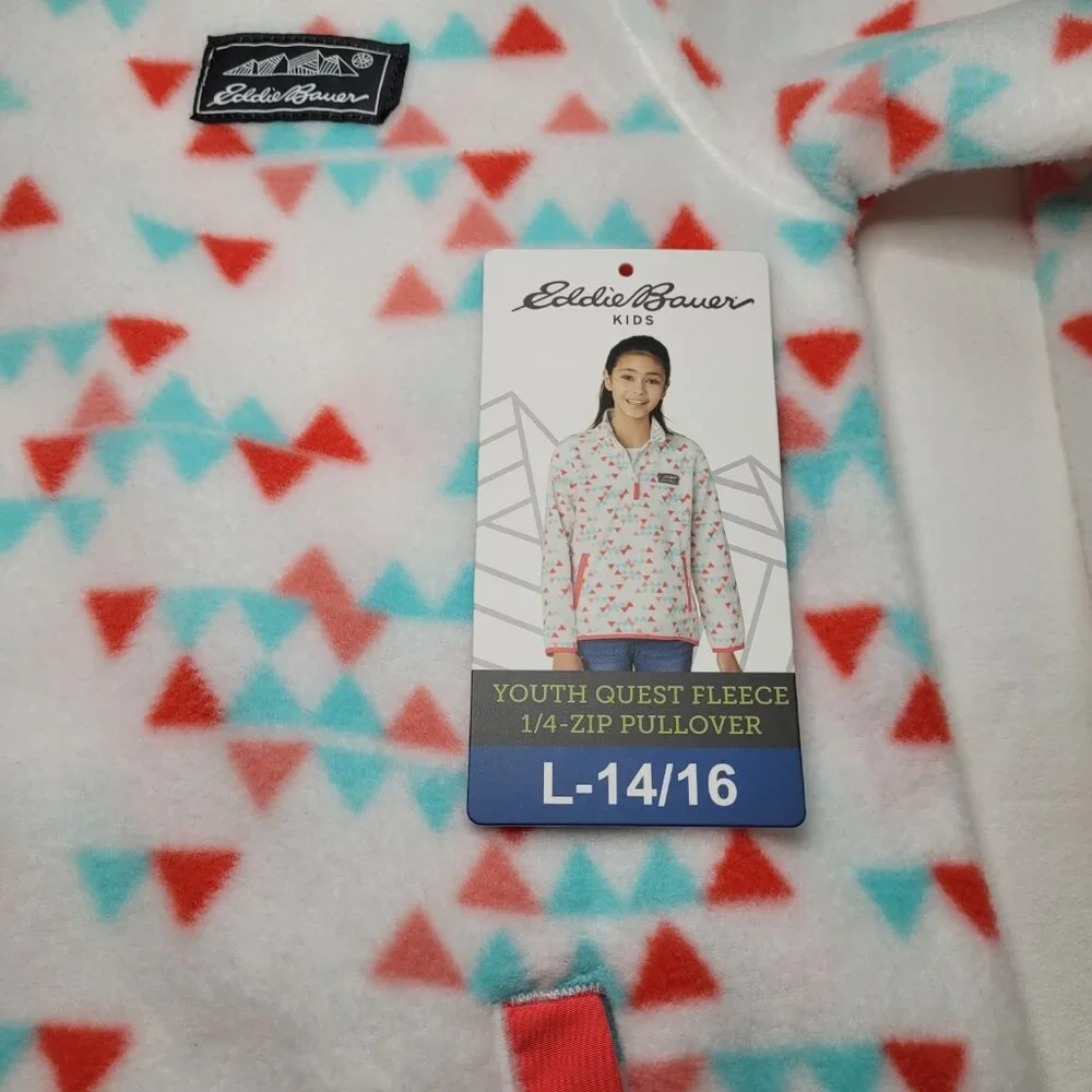 Eddie Bauer Youth Quest Fleece 1/4-Zip Pullover Triangle Print Large Aztec - Picture 12 of 12